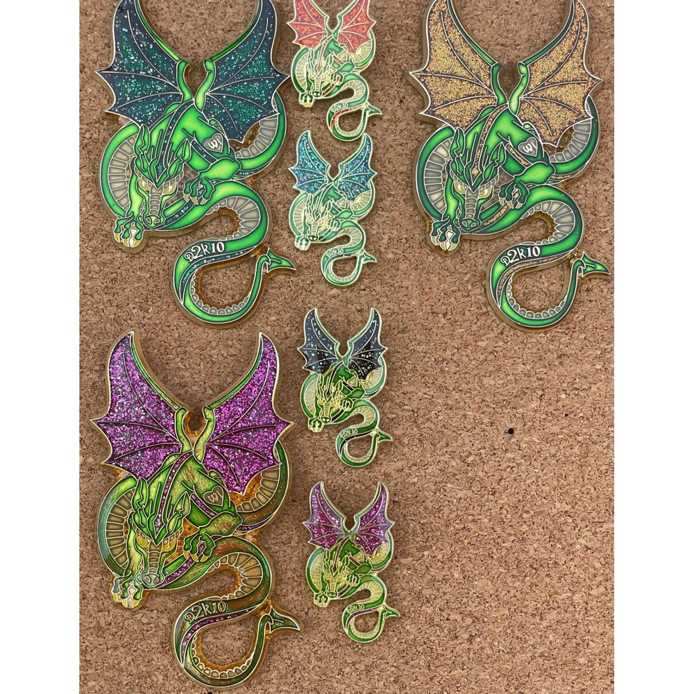 Destination Imagination Dragon Pin Set Green Purple Glitter Pins